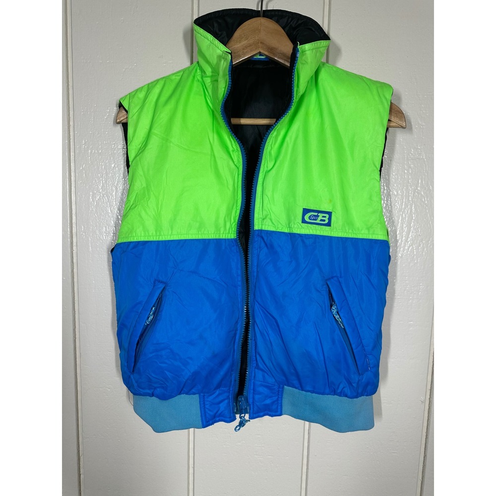CB Sports Vest Kids 14 Multi Reversible Puffer Vintage 90s Neon Blue Black